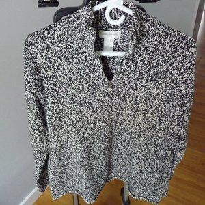 JONES NEW YORK SPORT BLACK WHITE CHUNKY KNIT QUARTER ZIP MOCK NECK SWEATER LARGE